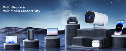 Mini Projector with WiFi &amp; Bluetooth, 4K Support, Android System, Portable for Home Theater, Business, Gaming