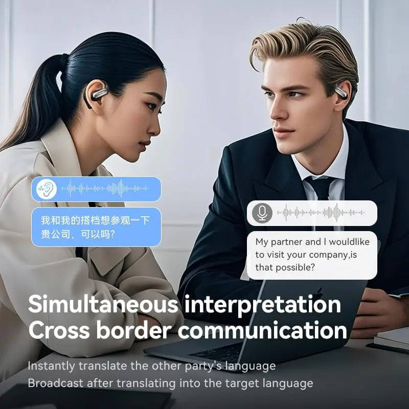 AI Translation Earbuds, Bluetooth 5.3 Wireless Earphones with Real Time Translation, Sport Ear Hook Headphones with Hi-Res Audio