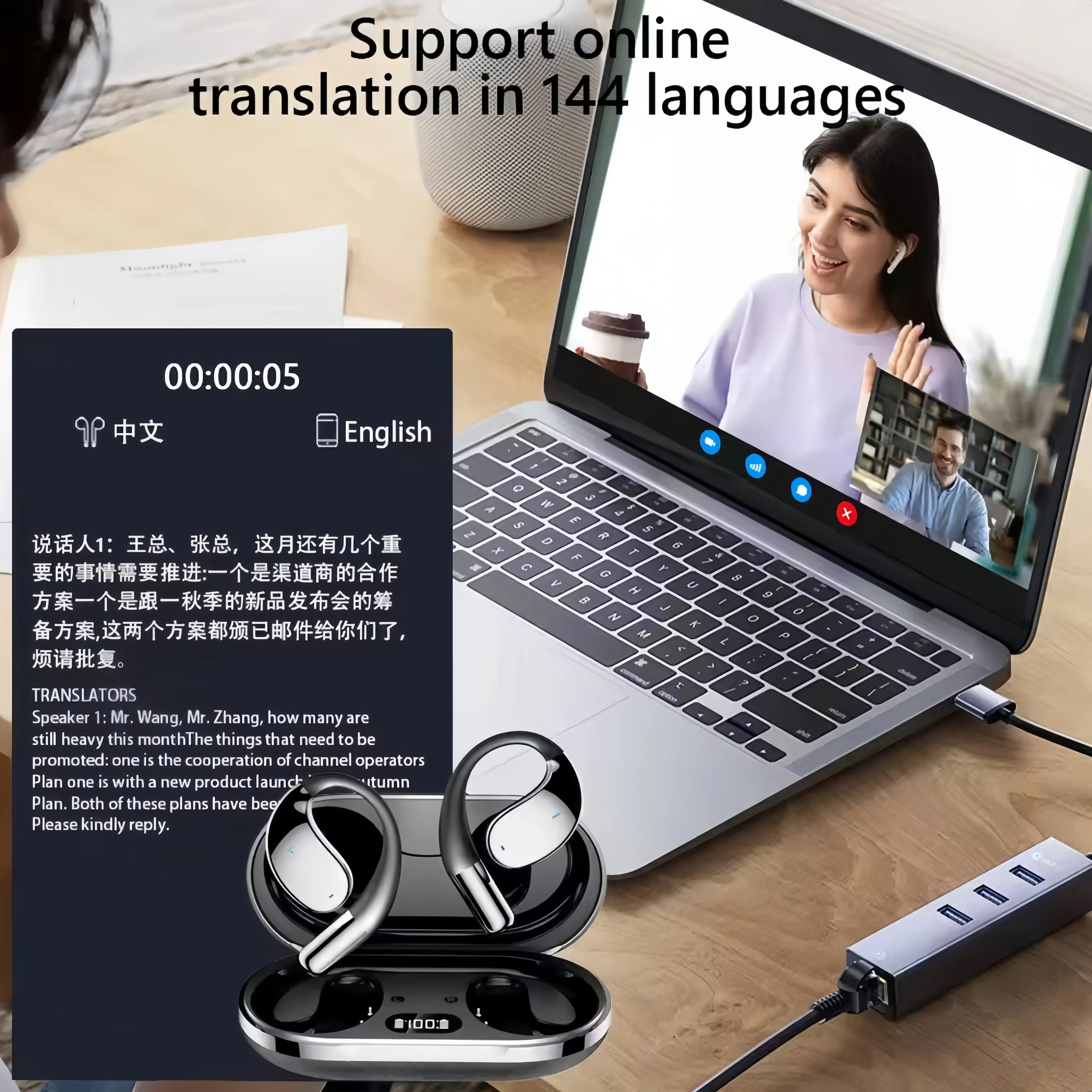3-in-1 Smart AI Translation Earbuds 144 Languages Real-Time Simultaneous Translate HiFi Smart Headphones for Android iOS 2026