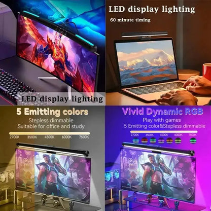 Smart Computer Monitor Light Bar with Backlight for Home Office, Eye-Caring USB LED Reading Lamp, Dimmable Screen Monitor Lamp