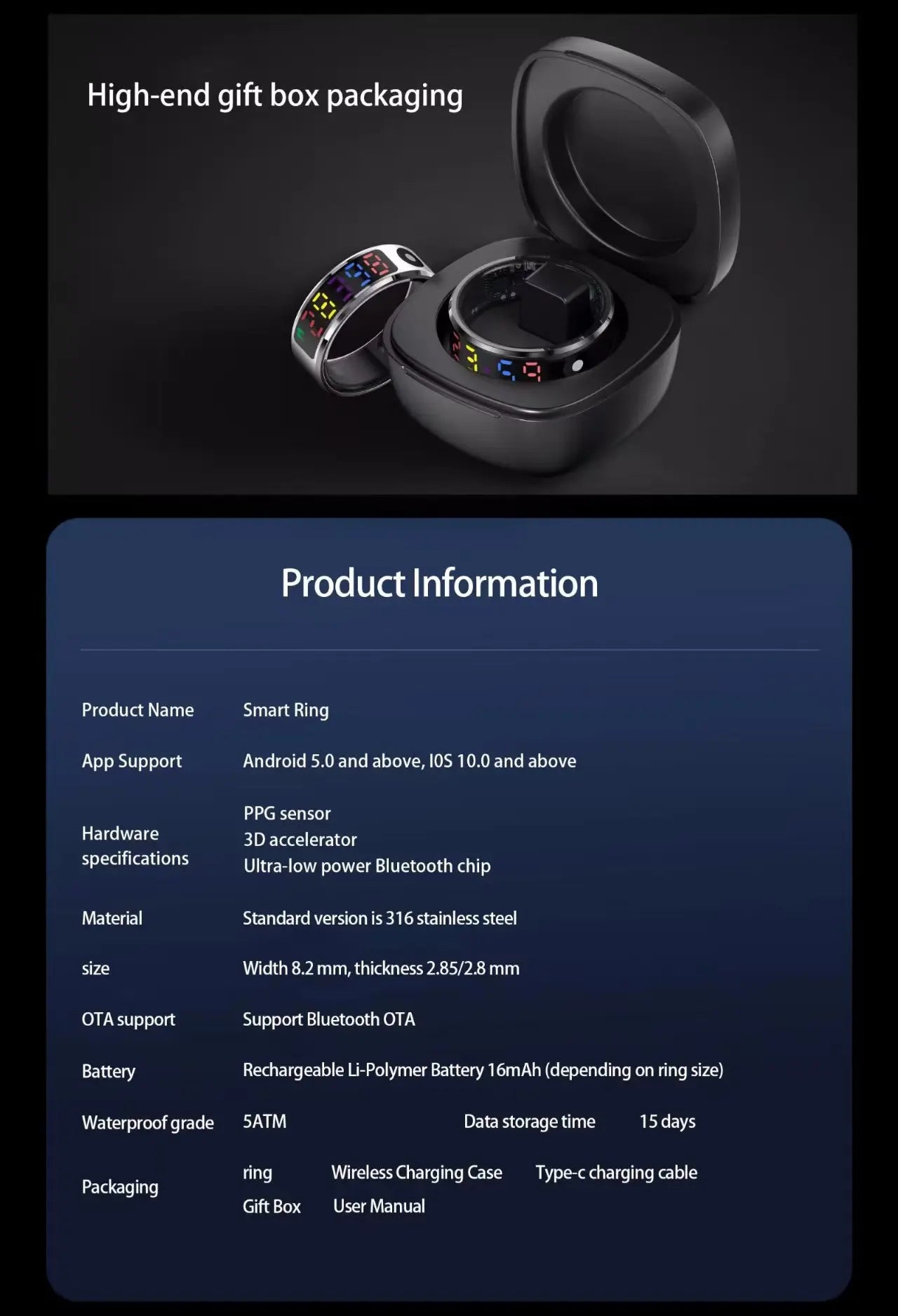 2026 Smart Ring with Display Screen And Touch, Health Manager, 5ATM Waterproof For Men Women Smart Rings R12