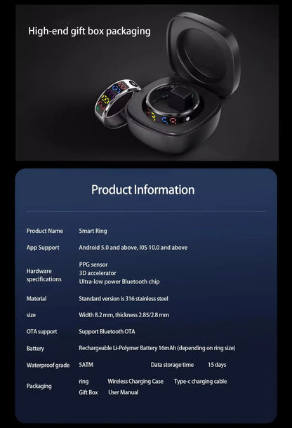 2026 Smart Ring with Display Screen And Touch, Health Manager, 5ATM Waterproof For Men Women Smart Rings R12