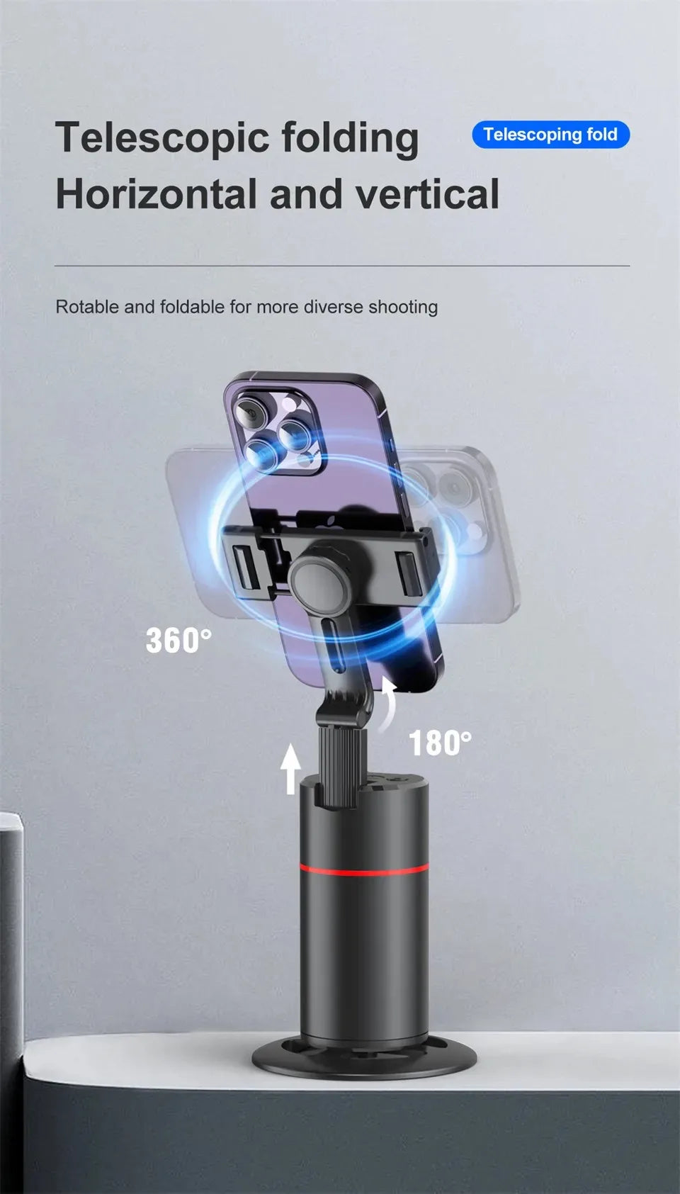 Auto Face Tracking Tripod 360°Rotation,No App, Gesture Recognition Phone Camera Mount Smart Shooting Phone Holder for Live Video