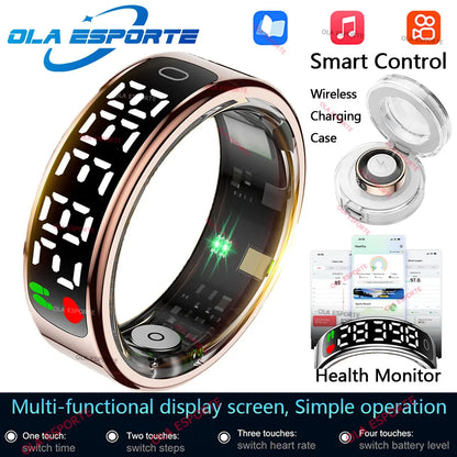 Smart Ring with Charging Case for Men Women, Display Screen, Health Monitor, 5ATM Waterproof,Multiple Sport Mode For Android IOS