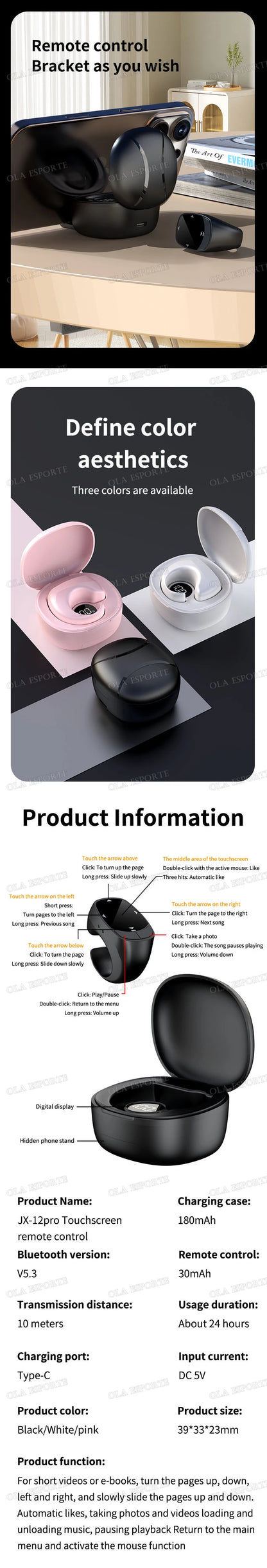 New Smart Ring Multi-Functional Rings Remote Control 5.3 BT Page Scrolling Video Flipping Auto-Like, Take Photos For Smartphones