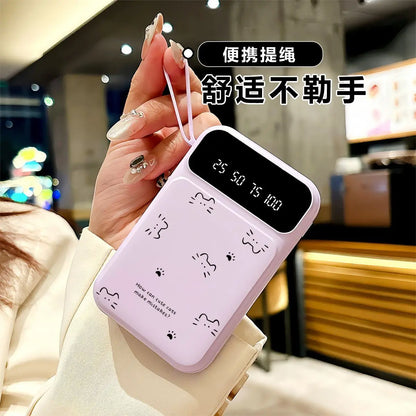 20000mAh Fast-charging Portable Power Bank with Minimalist Design, Featuring A Cat-shaped Design and A Built-in Cable