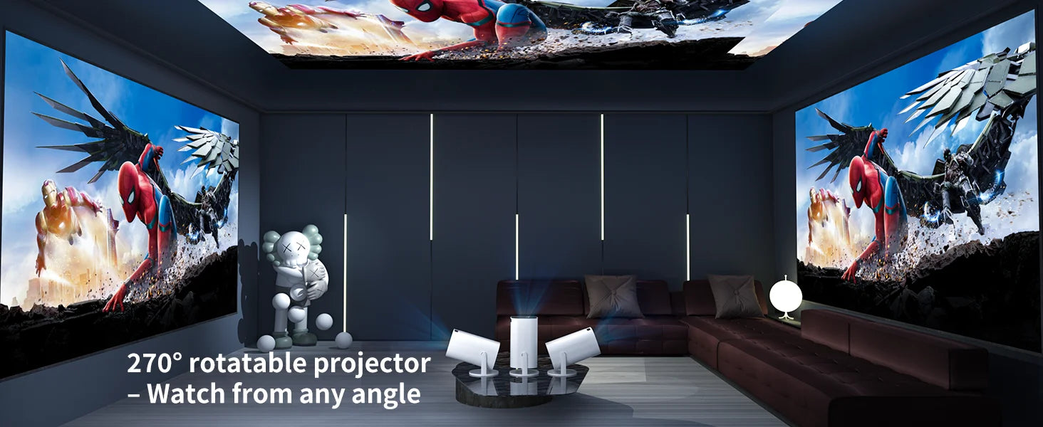 Mini Projector with WiFi &amp; Bluetooth, 4K Support, Android System, Portable for Home Theater, Business, Gaming