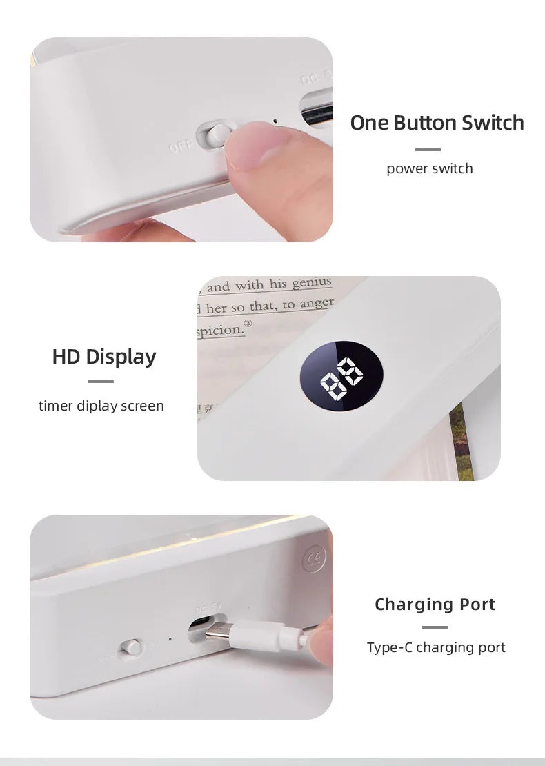 Smart Led Reading Light, Book Lights at Night, Rechargeable Clear Flat Reading Lights with 3 Colors &amp; Timer, Eye-Friendly Glow