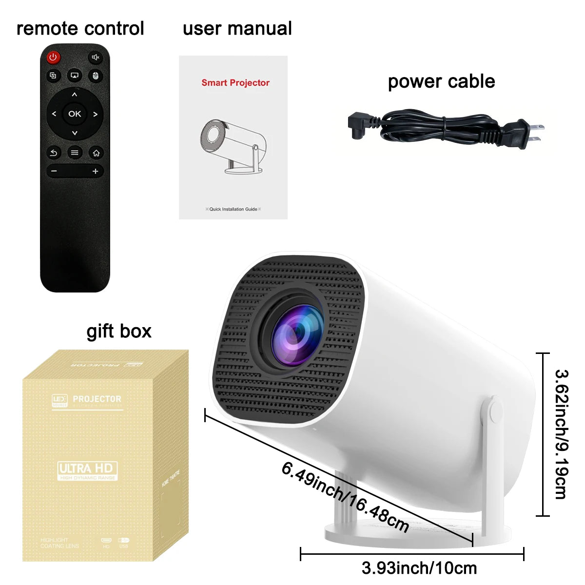 Mini Projector with WiFi &amp; Bluetooth, 4K Support, Android System, Portable for Home Theater, Business, Gaming