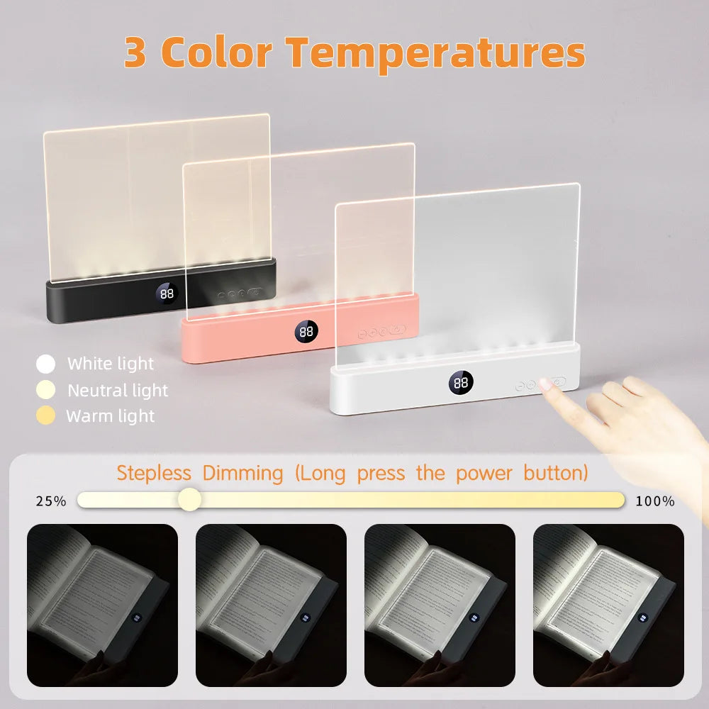 Smart Led Reading Light, Book Lights at Night, Rechargeable Clear Flat Reading Lights with 3 Colors &amp; Timer, Eye-Friendly Glow
