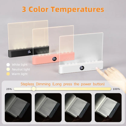 Smart Led Reading Light, Book Lights at Night, Rechargeable Clear Flat Reading Lights with 3 Colors &amp; Timer, Eye-Friendly Glow