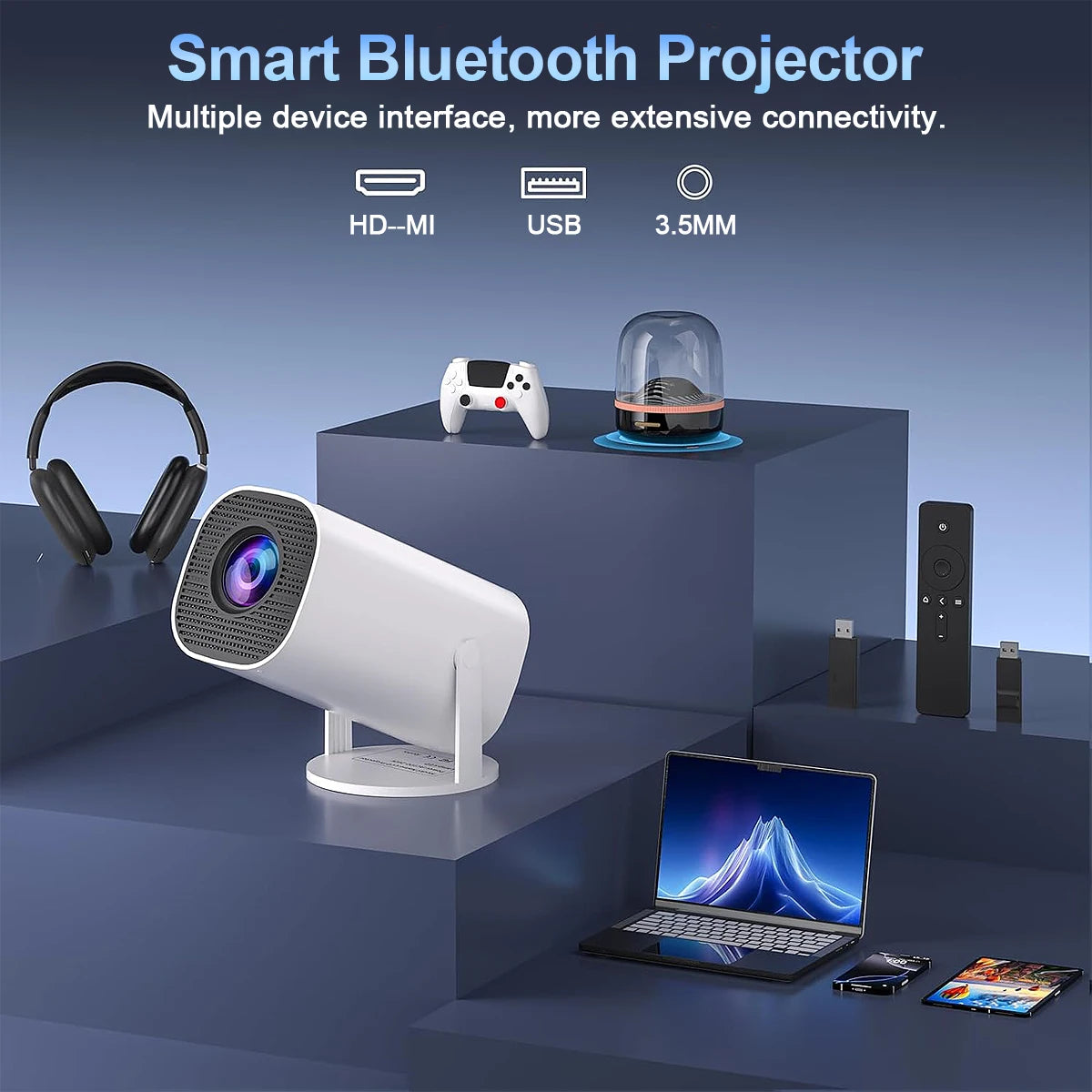 Mini Projector with WiFi &amp; Bluetooth, 4K Support, Android System, Portable for Home Theater, Business, Gaming