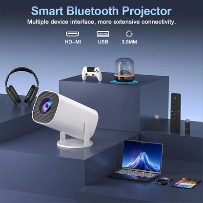 Mini Projector with WiFi &amp; Bluetooth, 4K Support, Android System, Portable for Home Theater, Business, Gaming