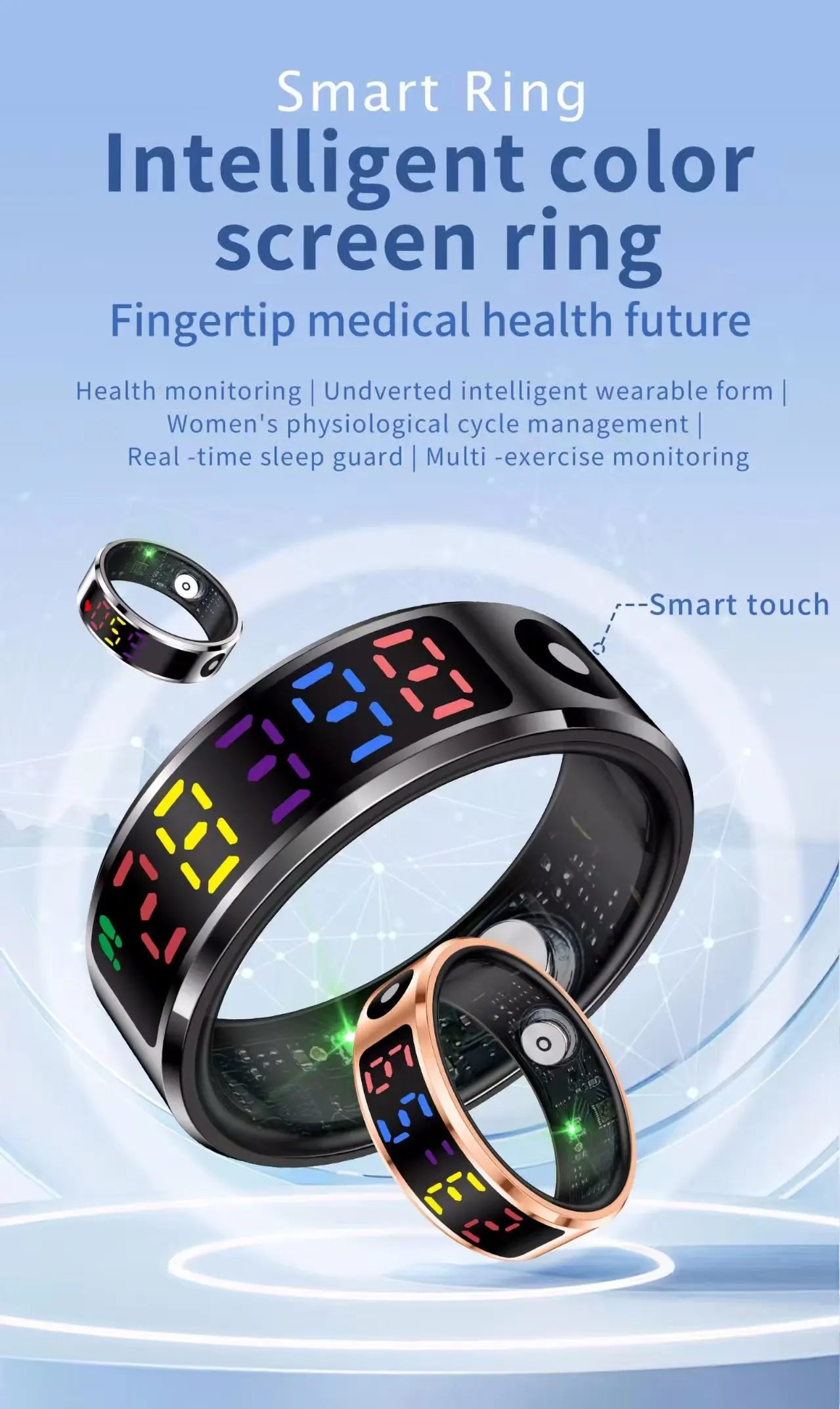 2026 Smart Ring with Display Screen And Touch, Health Manager, 5ATM Waterproof For Men Women Smart Rings R12
