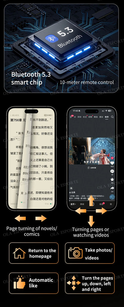 New Smart Ring Multi-Functional Rings Remote Control 5.3 BT Page Scrolling Video Flipping Auto-Like, Take Photos For Smartphones