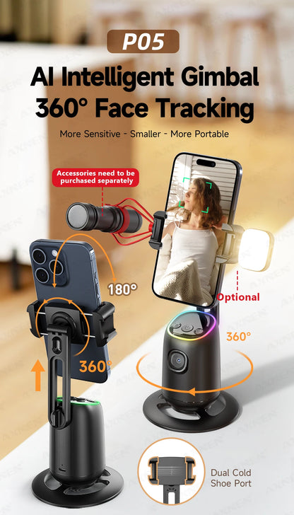 360°Rotating P05 AI Face Tracking Desktop Gimbal Stabilizer Intelligent Follow Shoot Gesture Control Cellphone Holder for iPhone