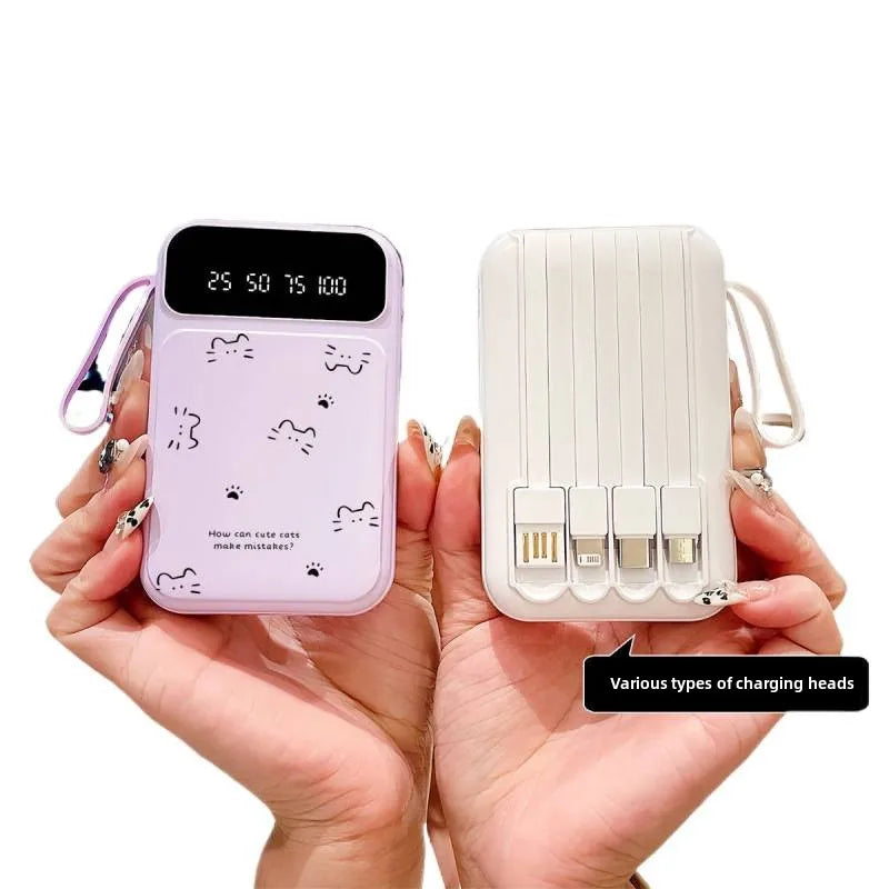20000mAh Fast-charging Portable Power Bank with Minimalist Design, Featuring A Cat-shaped Design and A Built-in Cable
