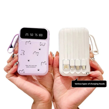 20000mAh Fast-charging Portable Power Bank with Minimalist Design, Featuring A Cat-shaped Design and A Built-in Cable