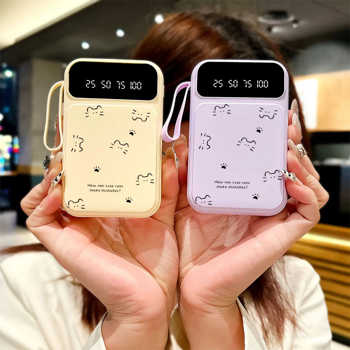 20000mAh Fast-charging Portable Power Bank with Minimalist Design, Featuring A Cat-shaped Design and A Built-in Cable