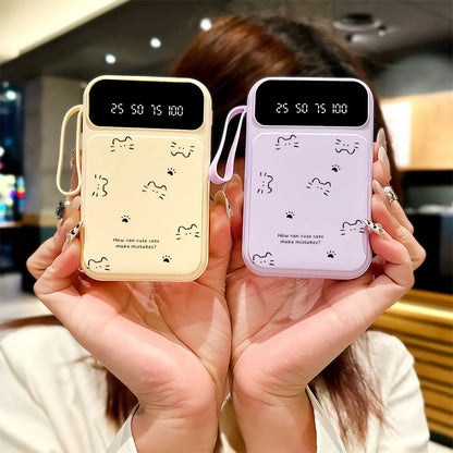 20000mAh Fast-charging Portable Power Bank with Minimalist Design, Featuring A Cat-shaped Design and A Built-in Cable