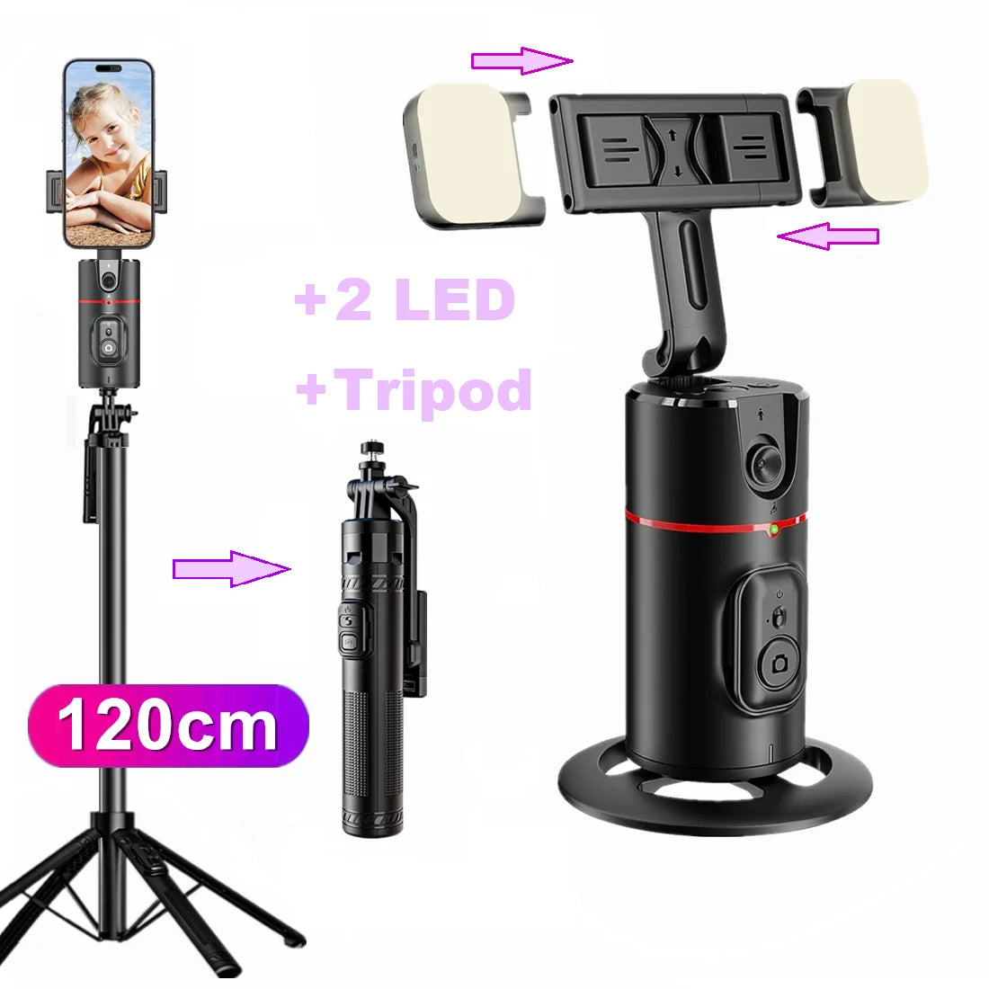 Auto Face Tracking Tripod 360°Rotation,No App, Gesture Recognition Phone Camera Mount Smart Shooting Phone Holder for Live Video