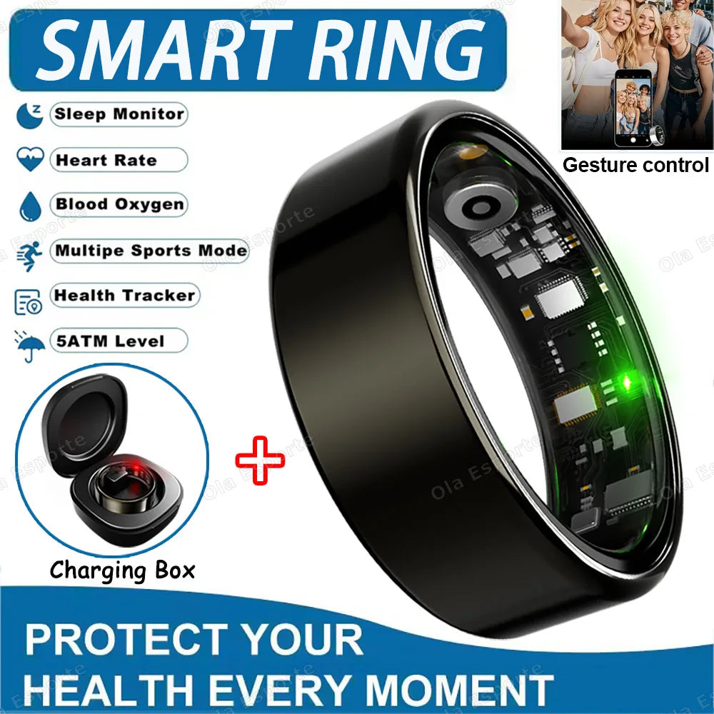 2025 Smart Ring Blood Pressure Heart Rate Sleep Monitoring Smartring IP68 &amp; 5ATM Waterproof Multi-sport Mode Smartring Man Women