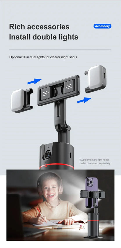 Auto Face Tracking Tripod 360°Rotation,No App, Gesture Recognition Phone Camera Mount Smart Shooting Phone Holder for Live Video