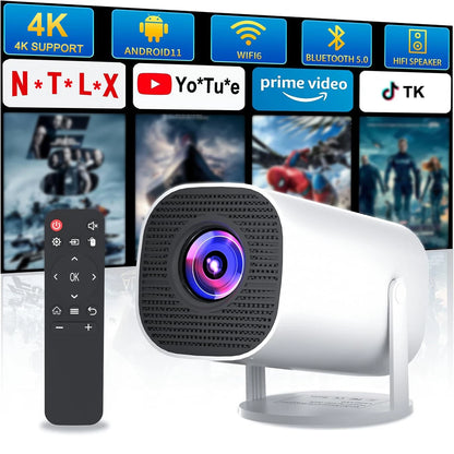 Mini Projector with WiFi &amp; Bluetooth, 4K Support, Android System, Portable for Home Theater, Business, Gaming