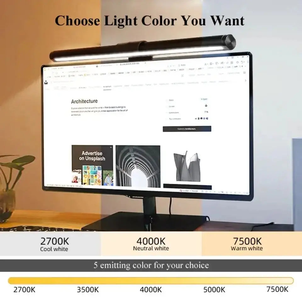 Smart Computer Monitor Light Bar with Backlight for Home Office, Eye-Caring USB LED Reading Lamp, Dimmable Screen Monitor Lamp