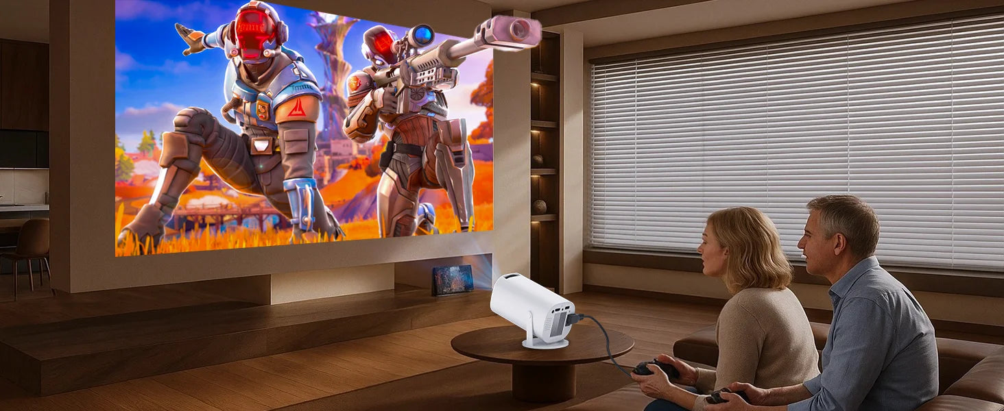 Mini Projector with WiFi &amp; Bluetooth, 4K Support, Android System, Portable for Home Theater, Business, Gaming