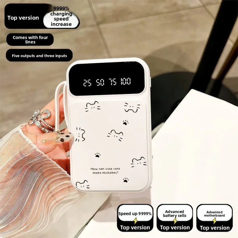 20000mAh Fast-charging Portable Power Bank with Minimalist Design, Featuring A Cat-shaped Design and A Built-in Cable