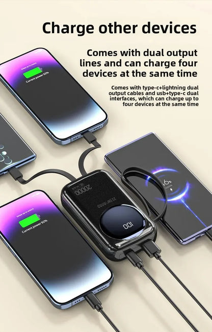 2025 New CCC Certified Power Bank – 22.5W Super Fast Charging with Built-in Cables 20000mAh  Charger Customizable R37C