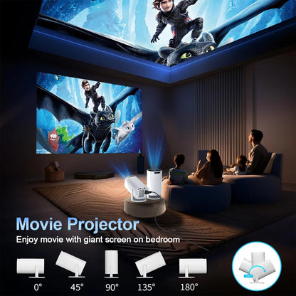 Mini Projector with WiFi &amp; Bluetooth, 4K Support, Android System, Portable for Home Theater, Business, Gaming