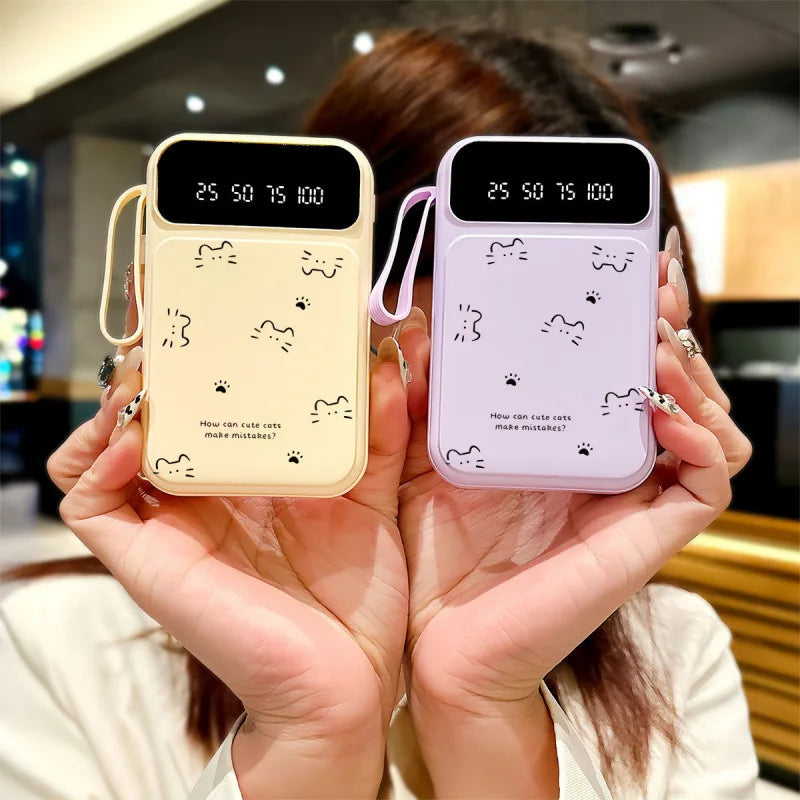 20000mAh Fast-charging Portable Power Bank with Minimalist Design, Featuring A Cat-shaped Design and A Built-in Cable