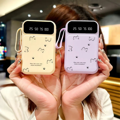 20000mAh Fast-charging Portable Power Bank with Minimalist Design, Featuring A Cat-shaped Design and A Built-in Cable