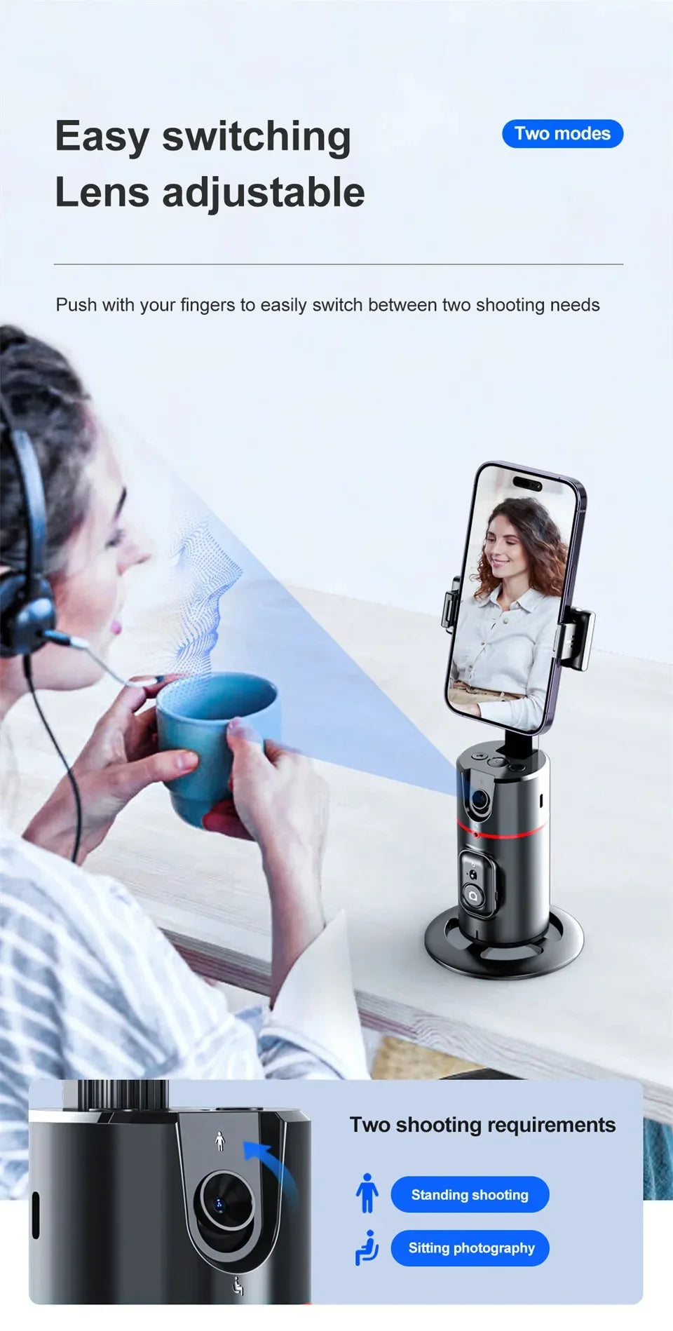 Auto Face Tracking Tripod 360°Rotation,No App, Gesture Recognition Phone Camera Mount Smart Shooting Phone Holder for Live Video